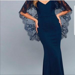 Lulus navy blue Amelia open back  lace dress